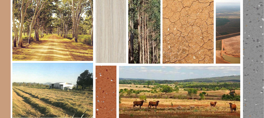 A collage of brown images and colours inspired by the land