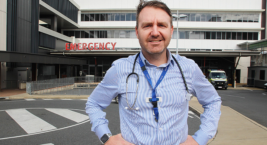 Doctor standing in front of Emergency Department at Rockhampton Hospital