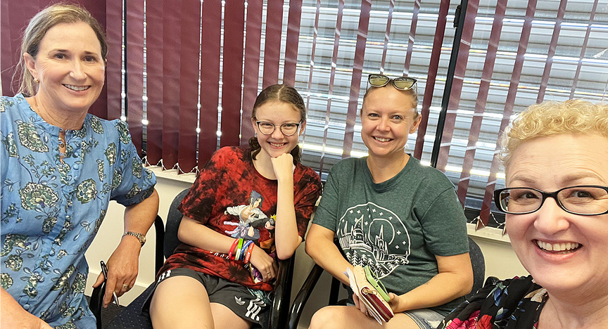 Dr Louise Russell, Ella Maguire and her mum Alyce Keene and Credentialled Diabetes Educator Carolanne Boland at the new Emerald Hospital Diabetes Clinic