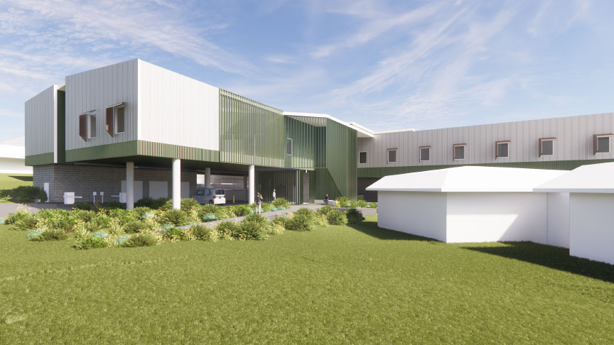 Artist impression of the front of the building for the new adult mental health expansion project. 